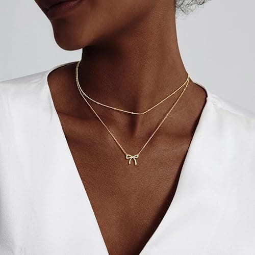 OGD Gold Necklace for Women, Bow Necklace 14K Layered Gold Necklace Dainty Bow Pendant Choker Necklace Trendy Bow Necklace Gold Chain Necklaces for Women Jewelry Gift thumbnail 3