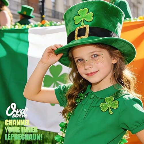 Ovasorve St Patricks Day Accessories Metallic Gold & Green Shamrock Freckles Temporary Tattoos - Shimmer Foil Clover Face Stickers for Women Girls, Waterproof Sparkle Irish Party Makeup (8 Sheets) thumbnail 3