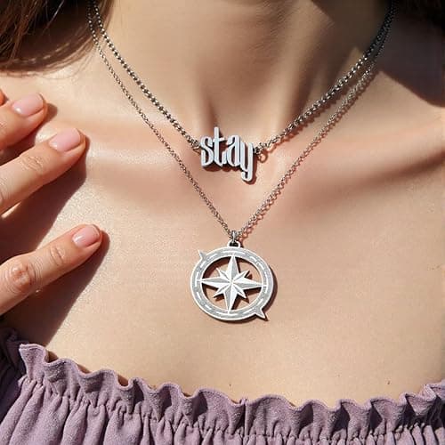 Travel Artisan Stray Necklace SKZ Inspired Merch Necklace Set –“Stay” Pendant Compass Design Jewelry Accessory for Stay Fans Gifts - Stay&Compass Necklace thumbnail 3