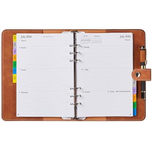 Diary 2026 Week to View A5 Refillable, Annual Monthly & Weekly Planner with Tabs, Password, Notes, Contact, UK Holiday, Pocket & Pen Loop, PU Leather Softcover, Personal Organiser, Jan.26 - Dec.26 - Image 1