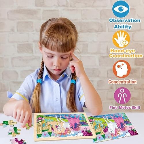Wooden Puzzles for Kids Ages 4-6, 4 Packs 24 PCs Unicorn Mermaid Princess Fairy Jigsaw Puzzles, Preschool Educational Brain Teaser Toys for Girls 3 4 5 6 Years Old. thumbnail 5