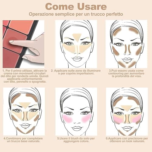 Erinde Palette Viso 3 in 1 in Crema, 12 Colori, Blush, Contour e Correttore, Alta Pigmentazione, Sfumabile, Effetto Naturale Opaco, Palette Trucco Multifunzionale, Vegan, 1 Pezzo (40 g) thumbnail 6
