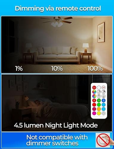 ILC RGB LED Light Bulb, Color Changing Light Bulb, 40W Equivalent, 450LM, 2700K Warm White 5W E26 Screw Base RGBW, A15 Color Lights Bulb - 12 Color Choices - Timing Infrared Remote Control (4 Pack) thumbnail 4