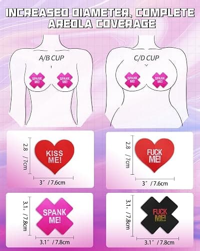CICKEE Pasties Sexy Nipple Covers 9 Pack Fun Pasty Pack for Rave Party Goth Lingerie Heart X Breast Petals with Words - #1 Red Black thumbnail 3