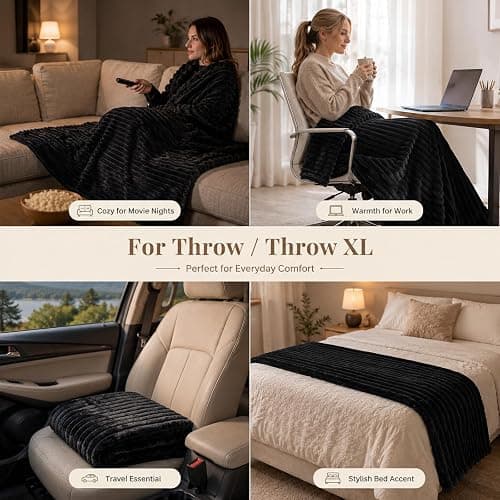 HIMEET Black Throw Blanket for Couch, 300GSM Ribbed Fleece, 50 x 60 Inches | Ultra Soft Flannel, All-Season Lightweight Warmth, Home Room Decor & Dorm Essential, Gift for Men & Women, Machine Washable thumbnail 5