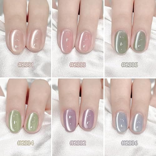 GAOY Green Cat Eye Gel Nail Polish Kit with Magnet, 6 Colors, Minty Fresh | Jelly Green Blue Colors, Magnetic Glitter Glassy Holographic Gel Nail Polish Set, UV/LED Cure Required, DIY Manicure at Home thumbnail 3