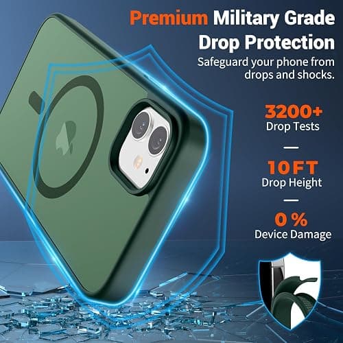SUPFINE Magnetic for iPhone 12 Mini Case & iPhone 13 Mini Case (Compatible with MagSafe) (Military Grade Drop Protection) Slim Translucent Matte Shockproof Phone Cover,Forest Green thumbnail 3