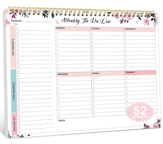 Taja Weekly To Do List Notepad with 52 Undated Sheets（8.5"×11"）- Weekly Desk Planner for Women & Man, Work and Home - 1 Pack Whispering Petal - Image 1