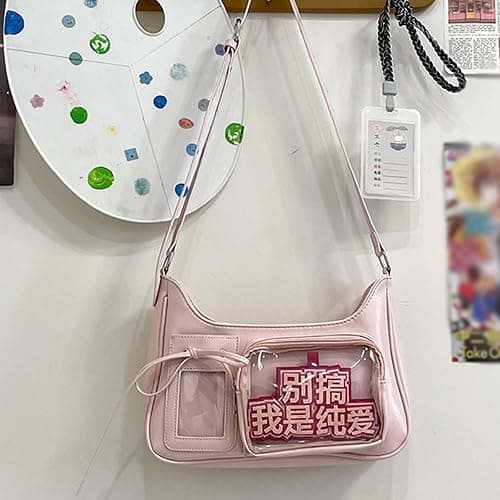 KeAiDMon Y2k Fashion Shoulder Bag Kawaii Lolita Ita Bag Badge Display Bag with Two Transparent Display Windows thumbnail 8