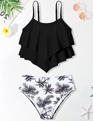 oklady Girls Swimsuit 2 Piece Bikini Set Tiered Ruffled Bathing Suit Adjustable Straps Girls' Swimwear thumbnail 7