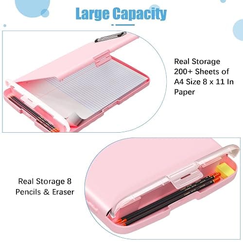 Hongri Clipboard with Storage with Pen Holder, Folder Nursing Clip Board 8.5 x 11 Foilo-Side Opening, High Capacity, Light Weight for Teachers, Classroom. Size 14 x 9.6 x 1.2 in(Pink) thumbnail 5