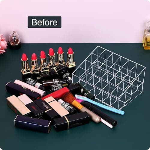 MOSIKER Lipstick Organizer,Small Clear Plastic Compact Lip Gloss Chapstick Perfume Sample Mascara Holder with 24 Slots thumbnail 2