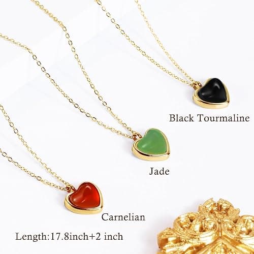 SmileBelle Heart Necklace for Women,Black Tourmaline Protection Red Carnelian Rose Quartz Necklace as Easter Basket Stuffers,Pink Jewelry Moonstone Green Necklaces as ST Patricks Day Jewelry for Women thumbnail 5