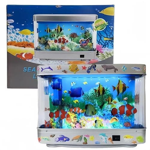 Fake Fish Tank Lamp - Moving Aquarium Night Light with Virtual Ocean Effect, 80s Retro Design for Adult Relaxation, Artificial Aquarium Decorative Lamp for Kids' Room and Cat Owners(US Plug) - Image 1
