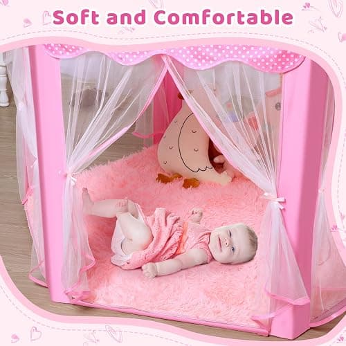 Monobeach Princess Tent Girls Large Playhouse Kids Castle Play Tent with Star Lights Toy for Children Indoor and Outdoor Games, 55'' x 53'' (DxH) (Pink Princess Tent with Play Mat) thumbnail 5