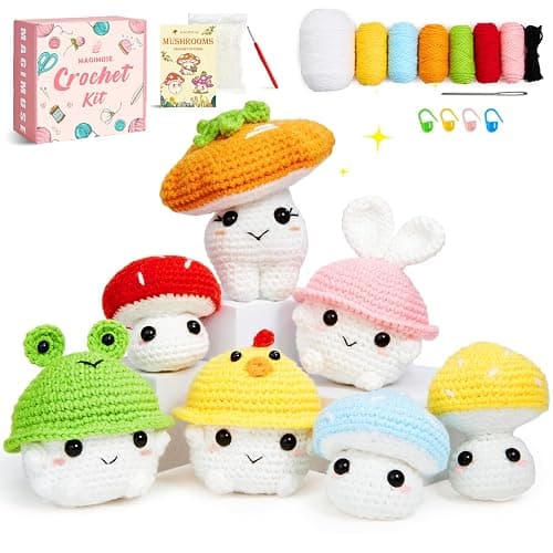 MAGIMUSE Crochet Kit for Beginners, Crochet Starter Kits for Adults Amigurumi Craft Knitting Crocheting Kits with Step-by-Step Video Tutorials, Mushroom Family(40%+ Yarn - Image 1