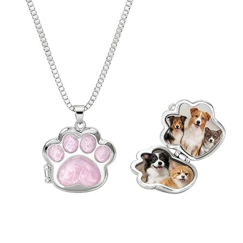 Exclugleam Custom Pet Paw Locket Necklace with Picture, Dog Memorial Gifts, Personalized Photo Cat Dog Necklace for Women - Image 1