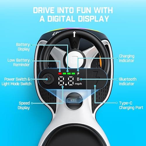 FanttikRide N7 Ultra Electric Wiggle Car with Pedal, Kids Car, MagicMute Motor Swing Car, 2 Speeds Max 4 Mph, 9 Color Modes, Digital Display, Bluetooth, for Ages 3 and Up, 150 Lbs, Penguin Black thumbnail 5