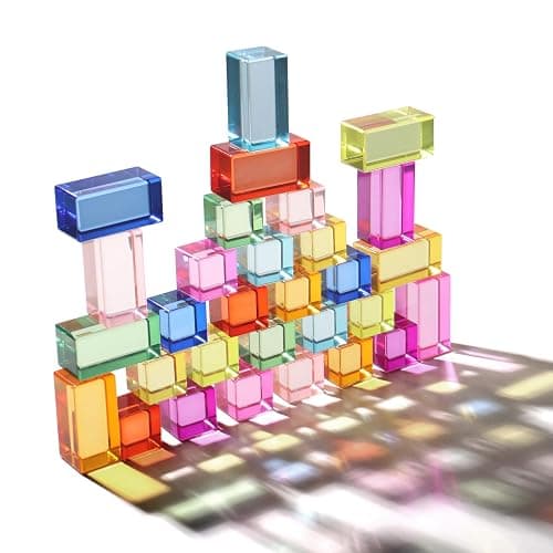 30 Pcs Mixed Acrylic Blocks Set - 10 Long (2.5x2.5x5CM) + 20 Cube (2.5x2.5x2.5CM) Rainbow Gem Blocks, Sensory Stacking Toy for 1 2 3 4 Years Old, Boys Girls Gift with Rich Building Possibilities - Image 1