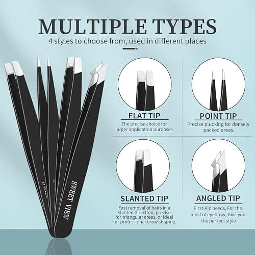 SWEET VIEW 7pcs Eyebrow Tweezers Set, Stainless Steel Tweezers for Women and Man, Precision Plucker Tweezers for Facial Hair, Chin, Eyebrow, Splinter and Ingrown Hair Removal thumbnail 3