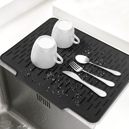 Silicone Drying Mat for Kitchen Counter，23"×18"drain mats for kitchen counter，dish drying rack ，dish drying mat large (black） thumbnail 4