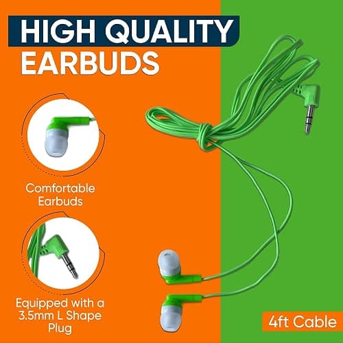 5 Pack Bulk Wired Earbuds, In Ear Headphones with 3.5mm Jack, 4ft Tangle Free Cable, Comfortable Fit, Affordable and Cost Effective, Ideal for School Classroom Testing Students Events Groups, Black thumbnail 3