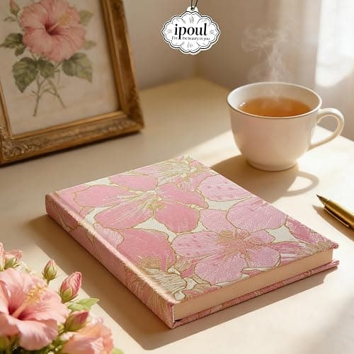 ipoul Flower Notebook, A5, 6x8, Hardcover, Lay Flat, Lined Paper, Ruled Page, Journal for Women, Gift for Her, Writing Notebook, Pretty, Peony, Pink thumbnail 2