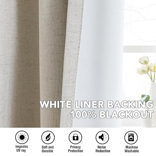 H.VERSAILTEX Linen Curtains 100% Blackout Curtains for Bedroom 84 inch Long Full Light Blocking Nature Linen Blended Window Curtains for Living Room Nickel Grommet (2 Panels, Heathered Linen) thumbnail 6