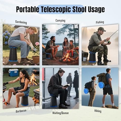 Doseno Upgraded Foldable Stool Thickened Set of 2, Portable Collapsible Stool Retractable Stool, Foldable Portable Collapsible Chair for Fishing, Hiking Tours, BBQ, Parties, Outdoor Activities (Blue) thumbnail 9