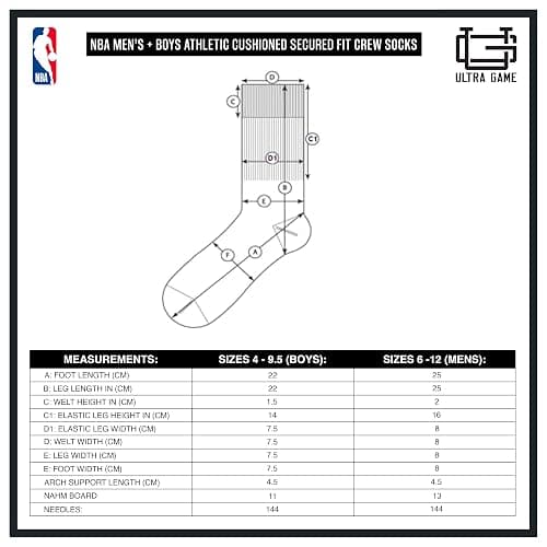 Ultra Game Men's NBA Official Athletic Cushioned Secure Fit Crew Socks-6 Pack thumbnail 6