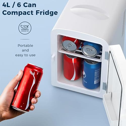 Antarctic Star Makeup Compact Refrigerator with LED Mirror, 4L Mini Fridge, Skin Care, for Bedroom, Car, Office & Dorm, Portable Small Cooler for Cosmetics, White thumbnail 4