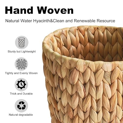 Coeusy Wicker Trash Can,Small Bathroom Trash Can,Water Hyacinth Wicker Waste Basket for Bathroom,Boho Waste Basket for Bedroom,Home Office,Compact Spaces(2 Gallon Round) thumbnail 5