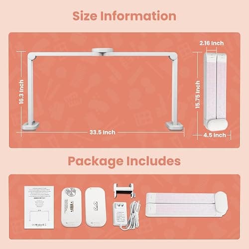 Haosegd Half Moon Light for Nail Desk, 34“ Large Square Nail Lamp for Desk with Phone Holder, Professional Manicurist Desktop Lamp, LED Light Suitable for Manicures, Tattoos, White with Rhinestones thumbnail 8