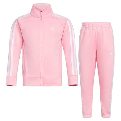 adidas Little Girl's Zip Front Classic Tricot Jacket and Joggers Set - Image 1