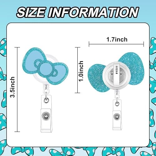 CTOHN Bow Badge Holder Reels, Cute Retractable Blue Bows Nurse Nursing Badge Clips for School Students Pediatric Medical Assistant ID Badges Name Tag Card thumbnail 3