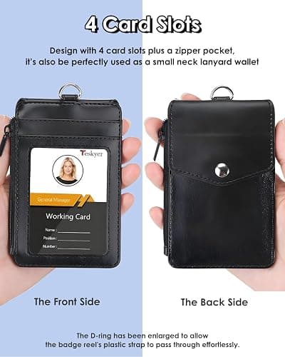 Teskyer ID Badge Holder with Lanyard, 1 Zip Pocket and 4 Card Slots, Lanyard ID Card Holder Wallet for Office School Work Badges, Cruise Ship Cards, Pass Cards - Black thumbnail 3