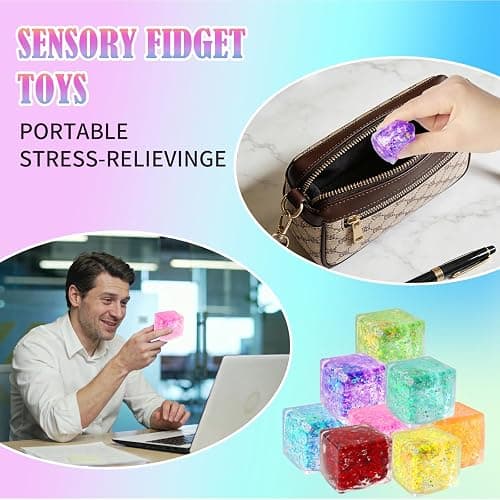 24 Pack Slow Rising Cube Squishy Stress Balls，Stress Cube for Adult | Bulk Taba Squish Fidget Toys, Square Squeeze Toy for Prizes, Glitter Mini Cube Squishy for Party Favors thumbnail 5