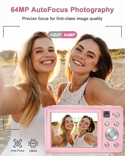 Digital Camera, 4K 64MP Cameras for Photography, Small Compact Point and Shoot Digital Camera with Auto Focus, Dual Camera, Flash, 16X Zoom, 32GB Card, Vlogging Camera for Teens,Boys, Girls thumbnail 4