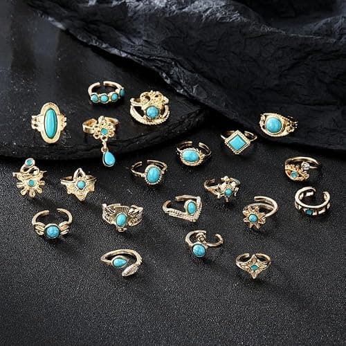 GIGB PBDK 20Pcs Gold Turquoise Rings for Women Tiny Vintage Boho Western Jewelry Retro Statement Midi Knuckle Joint Stacking Rings Pack thumbnail 4