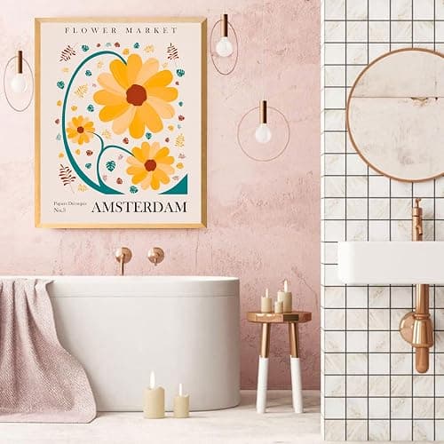 dazongweihan Flower Market Poster Set of 9, Abstract Wall Art Prints,Vintage Colorful Floral Wall Art Decor,Minimalist City & Flower Painting Pictures,Pink Prints Wall Art,8x10in, Unframed(Q) thumbnail 5