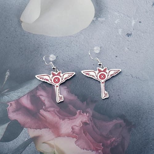 LQRI Anime Character Gifts Demon Cartoon Characters Inspired Heart-Shaped Wings Key Earrings Anime Series Merchandise thumbnail 3