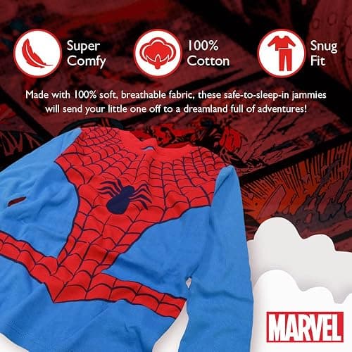 Marvel Boys' 6-piece Snug-fit Cotton Pajama Set, Soft & Cute for Kids, Comfortable Nightwear thumbnail 3
