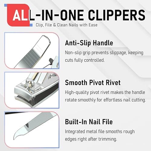 FiriKer Nail Clippers with Nail File, Fingernail Clipper, Toe Nail Clippers | 2PCS Nail Clipper Set (Silver), Large for Toenails, Small for Fingernails, Used Separately, Ideal Gift for Men and Women thumbnail 5
