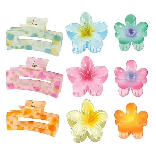 Hair Accessories gift,9PCS Summer Beach claw clips, Hawaiian Flower Hair Clips Non Slip for Thick Thin Hair,colorful hair clips set for girls women - Image 1