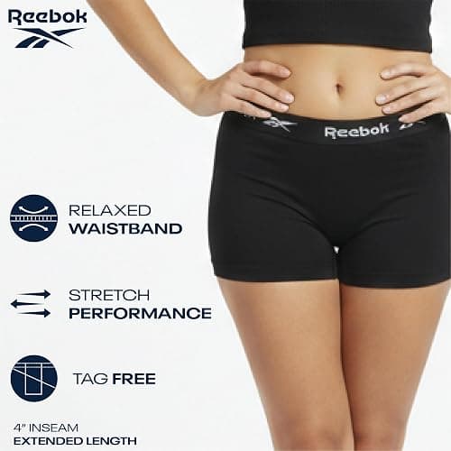Reebok Womens Boyshorts Underwear - 4 Pack Plus Size 3" Inseam Stretch Performance Boyshort Seamless Underwear for Women thumbnail 2