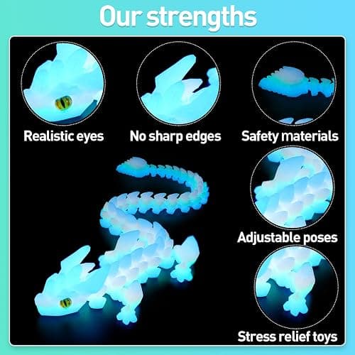 SYEFKJSA 3D Printed Dragon Eggs with Dragon Inside - 12Inch,Articulated Fidget 3D Printed Animals, Interesting Decorative Gift, Easter Basket Essentials Stuffers (Glow in The Dark) thumbnail 3