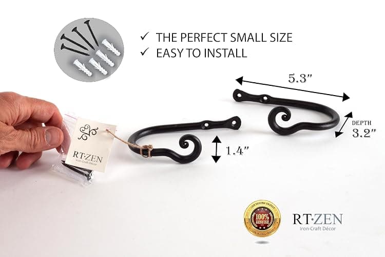 RTZEN Decorative Metal Curtain Tiebacks - Farmhouse Wrought Iron Curtain Holdbacks - Drapery Holders for Wall - Unique Metal Tie Backs for Curtains - 2 Pcs (Black Classic) thumbnail 2