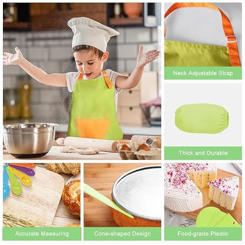 50PCS Kids Kitchen Cooking Set - Crocodile Wooden Kid Safe Knife Cutting Board Apron Gloves Fruit Vegetable Crinkle Cutters Peeler Serrated Edges Plastic Toddlers Knives, Kids Knifes for Real Cooking thumbnail 6