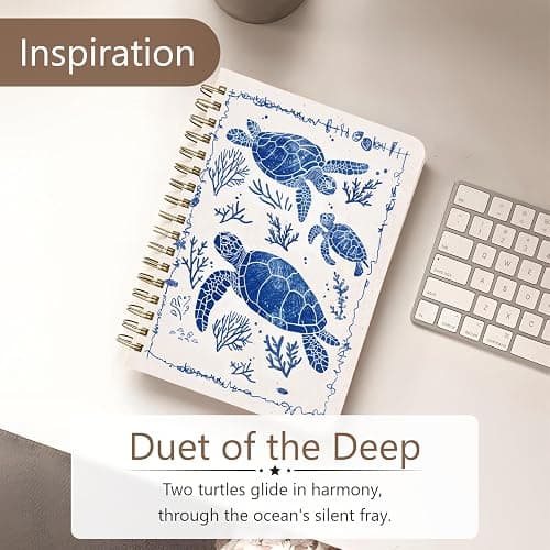 Stanoha Cute Spiral Notebook journal A5 Aesthetic Pretty Floral Design for Women Girls Kawaii with Pocket, 8.5 x 5.7 inch, Turtle - Save Turtle thumbnail 4