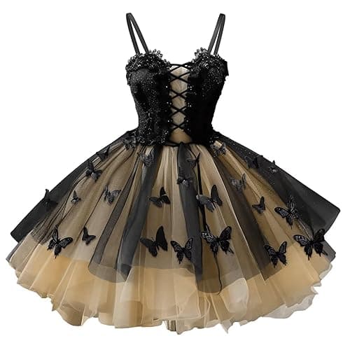 Mauuwy Gothic DAMA Dresses for Teens Black Tulle Short Prom Dress 3D Butterfly Homecoming Dresses for Girls - Pink - 14 thumbnail 4
